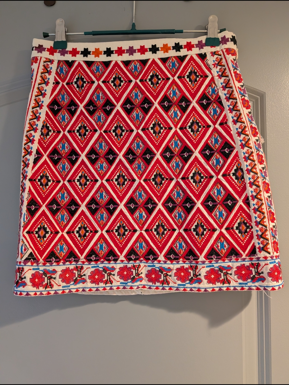 Embroidered Red Geometric Mini Skirt - Altar'd State | Size Small